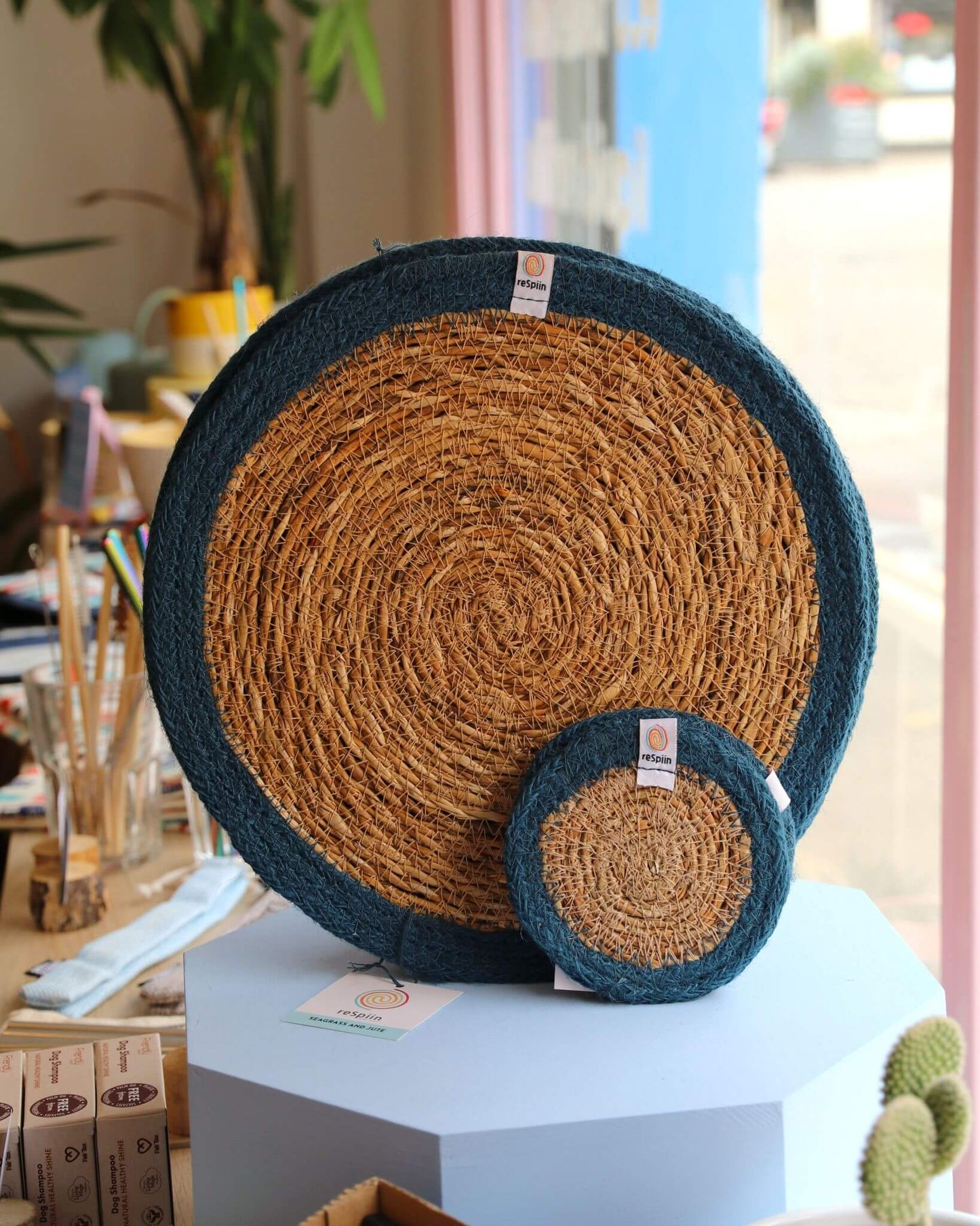 Jute + Seagrass Tablemats and Coasters - Denim/Natural