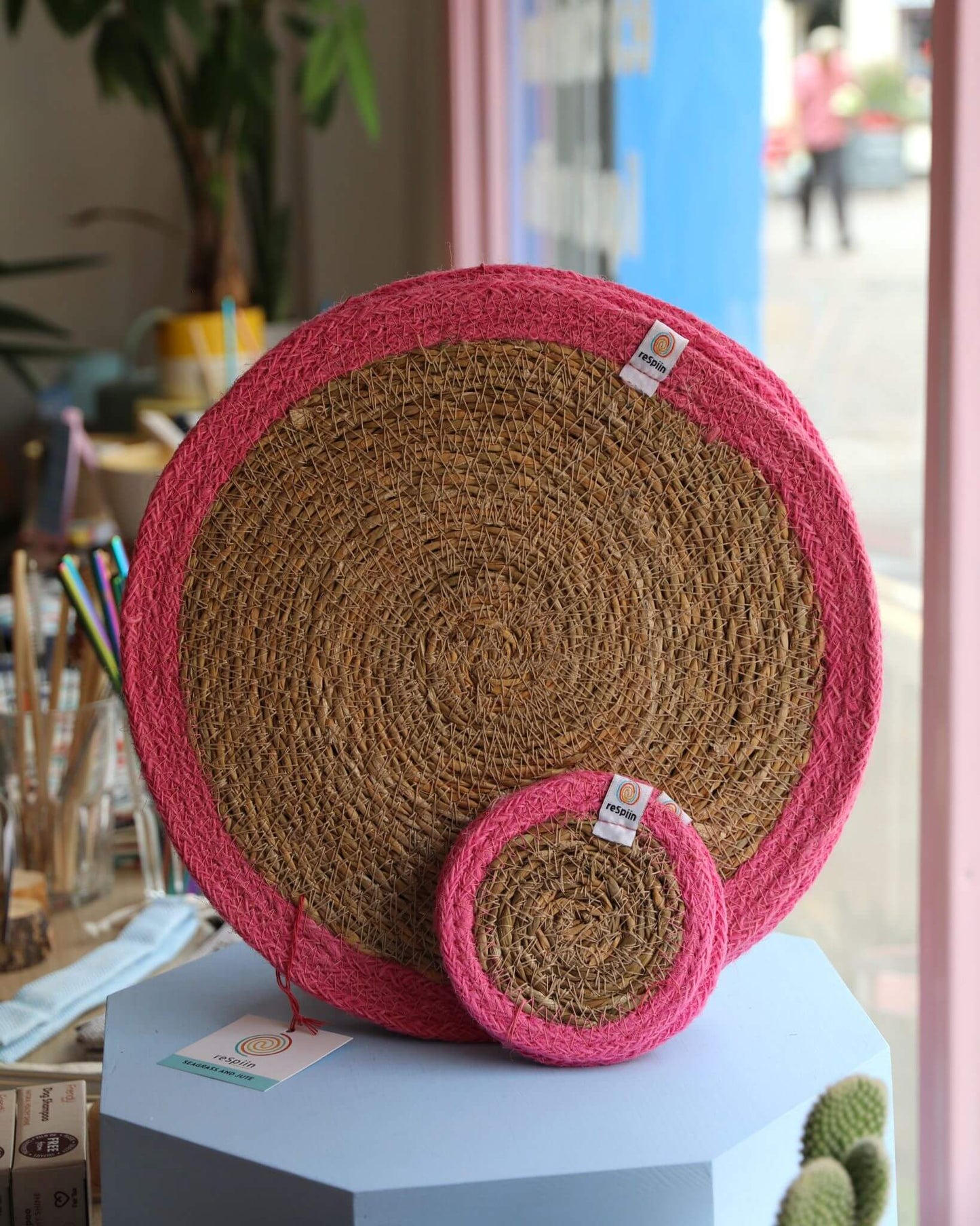 Jute + Seagrass Tablemats and Coasters - Pink/Natural