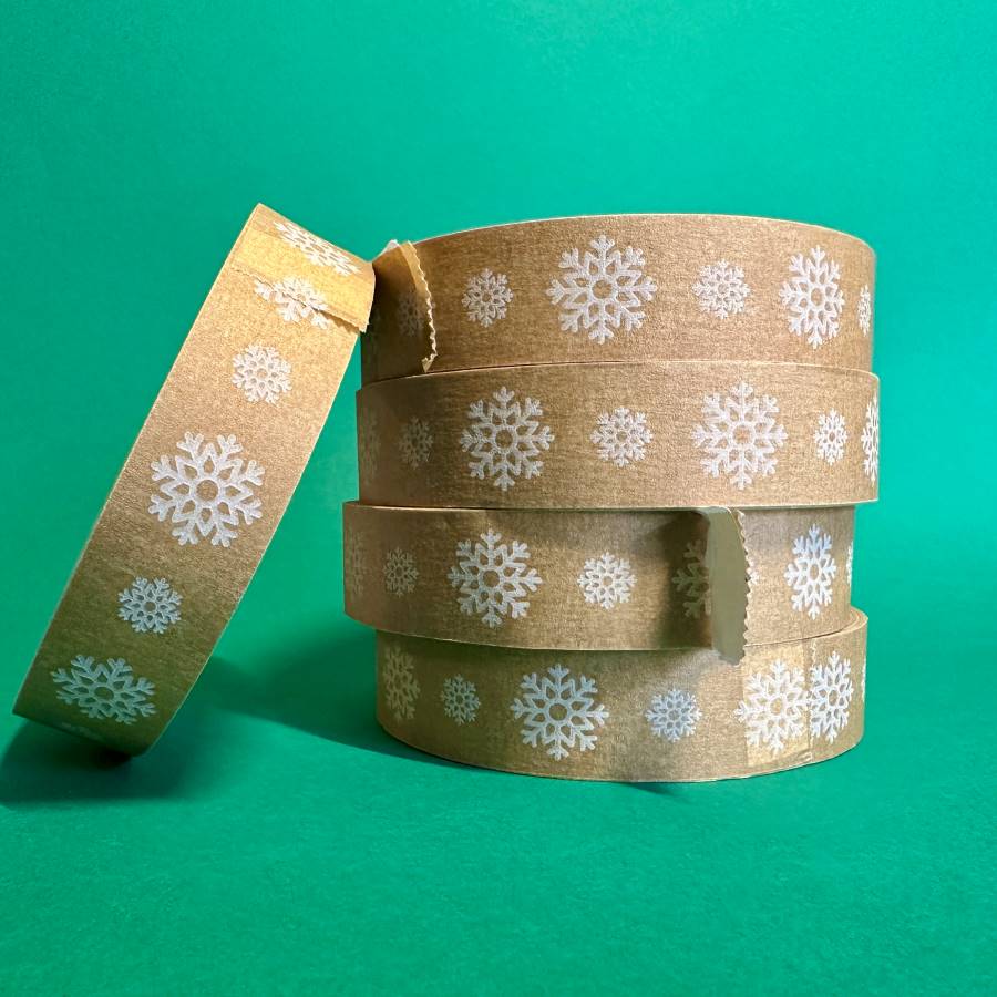 Plastic Free Snowflake Brown Paper Tape Rolls