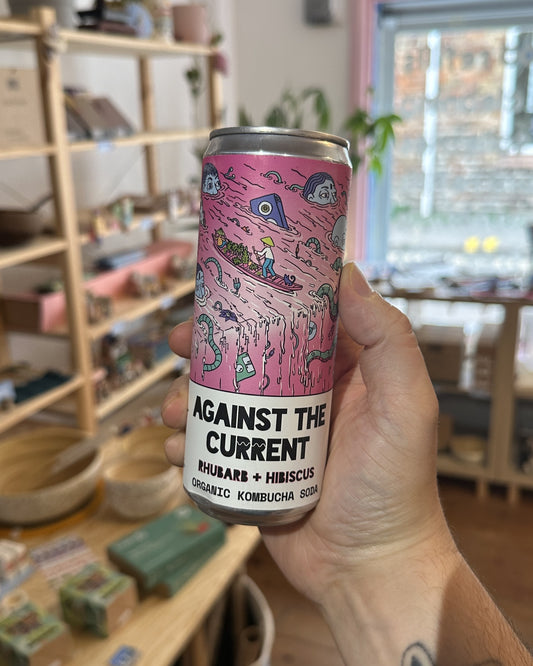 Rhubarb + Hibiscus Organic Kombucha Soda - Against The Current