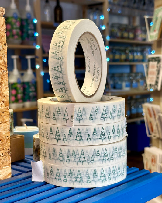 Paper Christmas Wrapping Tape - Green Trees