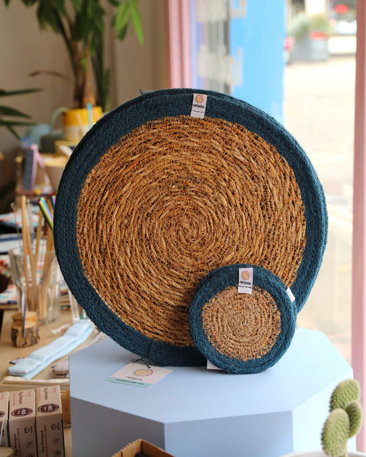 Jute + Seagrass Tablemats and Coasters - Denim/Natural