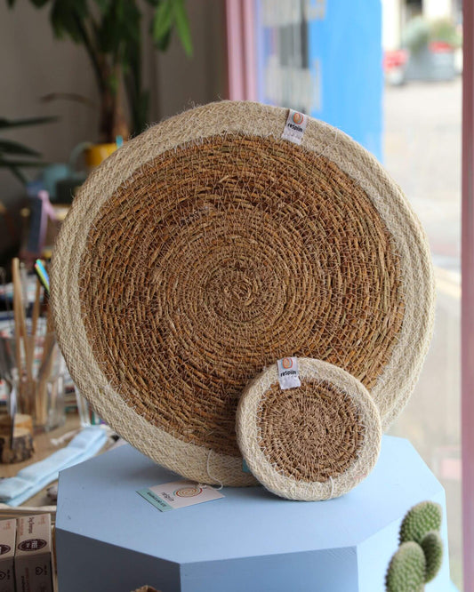 Jute + Seagrass Tablemats and Coasters - White/Natural
