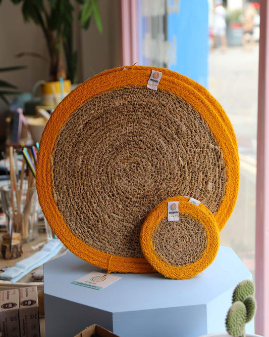 Jute + Seagrass Tablemats and Coasters - Yellow/Natural